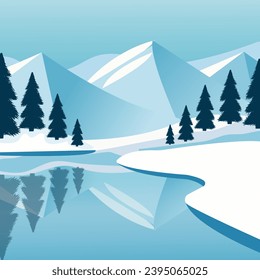 Vector flat illustration, cozy winter landscape.
