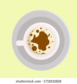 vector flat illustration of a cup of cappuccino coffee on a dish top view