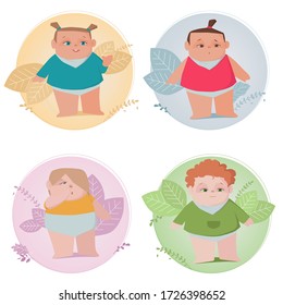Vector flat illustration of a cute babies with plants