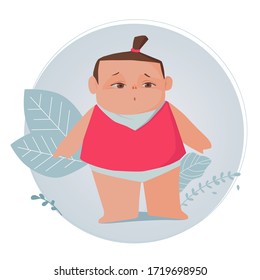 Vector flat illustration of a cute baby with plants