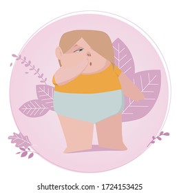 Vector flat illustration of a cute baby with plants