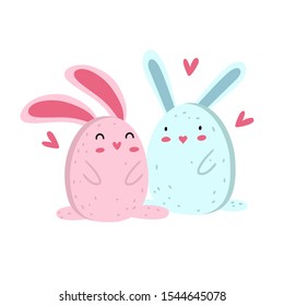 Vector flat illustration of cute bunnies in love on a white background. Children's cute bunny illustration. Cute animals.