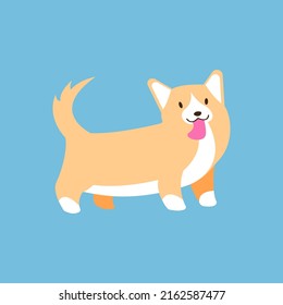 
vector flat illustration of cute cartoon red corgi dog with tongue out, doggy picture for postcards and stickers
