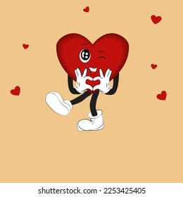 
Ilustración plana vectorial personaje de caricatura lindo Corazón mostrando forma cardíaca con las manos