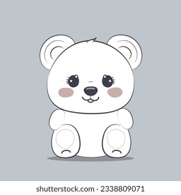 Vector flat illustration of cute cartoon white cute teddy bear, print