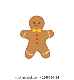 Vector flat illustration cute cheerful cartoon gingerbread man isolated white background