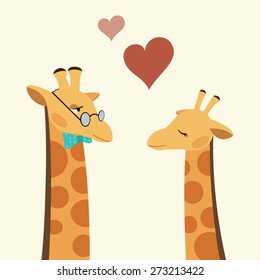Vector Flat Illustration of a Cute Couple of Giraffes in Love.