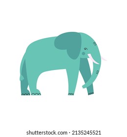 Vector flat illustration with cute elephant on a white background. Big savannah animal