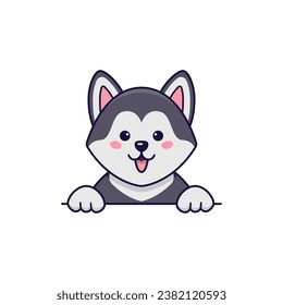 Vector flat illustration of cute husky dog with tongue in cartoon style