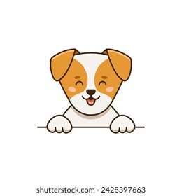 Vector flat illustration of cute jack russell terrier dog with tongue in cartoon style