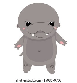 Vector flat illustration of a cute little gray hippo in kawaii style. A childish character for kids clothing.