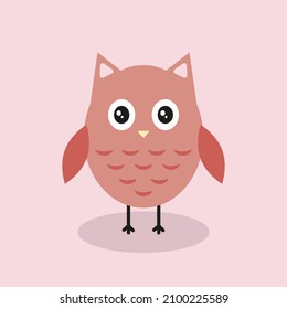 vector flat illustration of a cute owl on a pink background. children's doodle drawing of an owlet