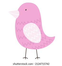 Vector flat illustration of a cute pink bird on a white background. Spring concept. illustration of a cute bird for a postcard, textile, mug, t-shirt