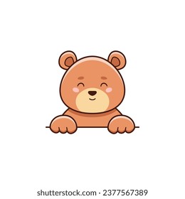 Vector flat illustration of cute smiling brown bear in cartoon style