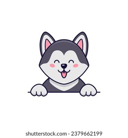 Vector flat illustration of cute smiling husky dog with tongue in cartoon style