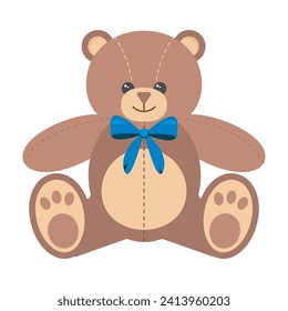 Vector flat illustration. Cute toy plush bear on white background. Teddy bear toy for children.