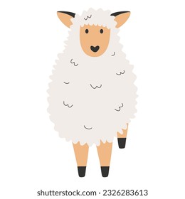 Ilustración plana vectorial. Corta oveja blanca. Ilustración de dibujos animados para niños