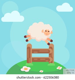 Vector flat - Illustration of a cute white sheep jumping eps10