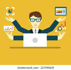 Vector Flat Illustration of Data Specialist with copy space for text - vector illustration