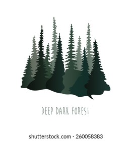Vector Flat Illustration of the Deep Dark Forest.