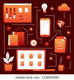 Vector flat illustration design about checking file using laptop