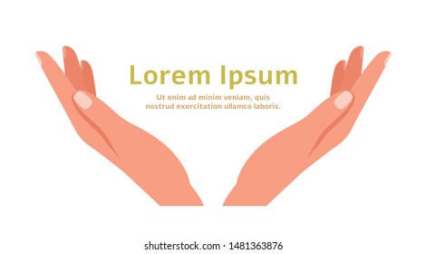 Vector flat illustration design elements of female human hands with the inscription text isolated on a white background