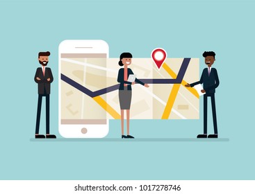 Vector flat illustration design with a team watching and discussing the investment in the business