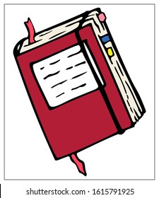 Vector flat illustration with a diary. Isolated elements on a white background. Simple element for logo or icon design. Vector stock illustration.