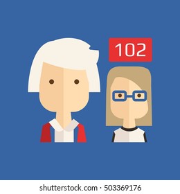 Vector flat illustration with different avatar icons and Friend Request. Network friendship