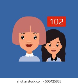 Vector flat illustration with different avatar icons and Friend Request. Network friendship