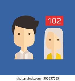 Vector flat illustration with different avatar icons and Friend Request. Network friendship