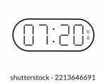 Vector flat illustration of a digital clock displaying 07.20 . Illustration of alarm with digital number design. Clock icon for hour, watch, alarm signs