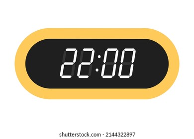 Vector flat illustration of a digital clock displaying 22.00. Illustration of alarm with digital number design. Clock icon for hour, watch, alarm signs.