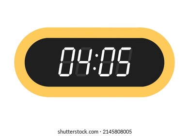 Vector flat illustration of a digital clock displaying 04.05. Illustration of alarm with digital number design. Clock icon for hour, watch, alarm signs.