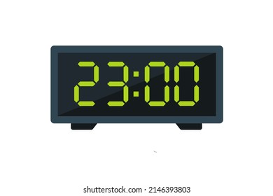Vector flat illustration of a digital clock displaying 23.00 . Illustration of alarm with digital number design. Clock icon for hour, watch, alarm signs.