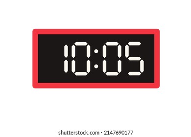 Vector flat illustration of a digital clock displaying 10.05. Illustration of alarm with digital number design. Clock icon for hour, watch, alarm signs.