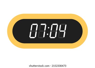 Vector flat illustration of a digital clock displaying 07.04 . Illustration of alarm with digital number design. Clock icon for hour, watch, alarm signs.