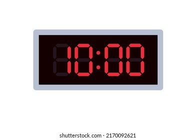 Ilustración plana vectorial de un reloj digital con 10.00 . Ilustración de alarma con diseño de números digitales. Icono de reloj por hora, mirar, señales de alarma