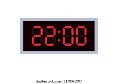 Ilustración plana vectorial de un reloj digital con 22.00 . Ilustración de alarma con diseño de números digitales. Icono de reloj por hora, mirar, señales de alarma