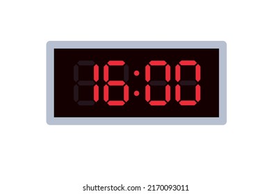 Vector flat illustration of a digital clock displaying 16.00 . Illustration of alarm with digital number design. Clock icon for hour, watch, alarm signs