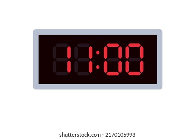 Ilustración plana vectorial de un reloj digital con 11.00 . Ilustración de alarma con diseño de números digitales. Icono de reloj por hora, mirar, señales de alarma