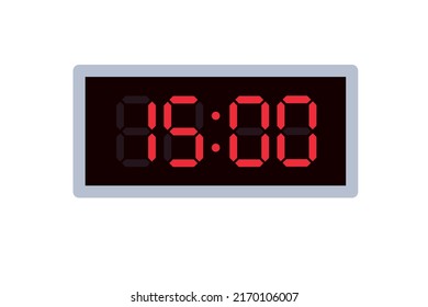 Vector flat illustration of a digital clock displaying 15.00 . Illustration of alarm with digital number design. Clock icon for hour, watch, alarm signs