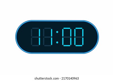 Vector flat illustration of a digital clock displaying 11.00 . Illustration of alarm with digital number design. Clock icon for hour, watch, alarm signs