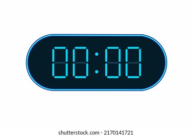 Ilustración plana vectorial de un reloj digital con 00.00 . Ilustración de alarma con diseño de números digitales. Icono de reloj por hora, mirar, señales de alarma