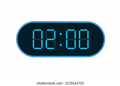 Ilustración plana vectorial de un reloj digital con 02.00 . Ilustración de alarma con diseño de números digitales. Icono de reloj por hora, mirar, señales de alarma