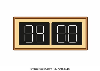 Vector flat illustration of a digital clock displaying 04.00 . Illustration of alarm with digital number design. Clock line icon for hour, watch, alarm signs