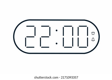 Vector flat illustration of a digital clock displaying 22.00 . Illustration of alarm with digital number design. Clock icon for hour, watch, alarm signs
