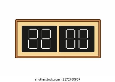 Vector flat illustration of a digital clock displaying 22.00 . Illustration of alarm with digital number design. Clock icon for hour, watch, alarm signs