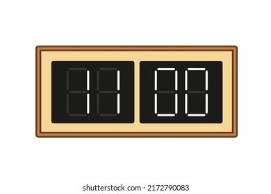 Vektorflache Illustration einer digitalen Uhr mit 11.00. Illustration von Alarm mit digitaler Nummer Design. Stundenzeilensymbol, Uhr, Alarmzeichen