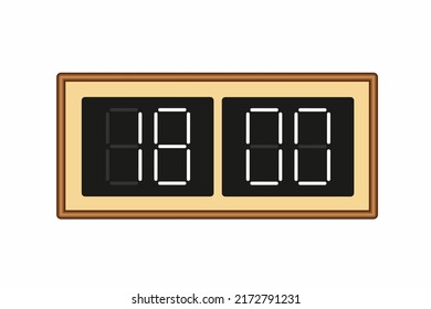 Vector flat illustration of a digital clock displaying 18.00 . Illustration of alarm with digital number design. Clock icon for hour, watch, alarm signs